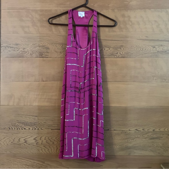 Parker sequined party dress in fuchsia pink size large - Picture 2 of 3